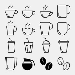 coffee cup and mug icons, simple plain flat outline style symbol - vector illustration