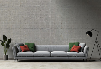 3D rendering of living room with concrete wall in modern house, Loft interior design
