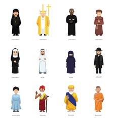 Religious People Cute Cartoon Characters Set