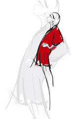Fashion girl Sketch. Stylish fashion model. Pretty young girl.