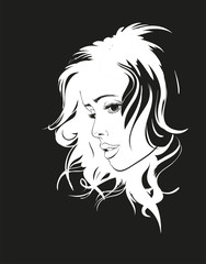 beauty girl face on a black background. Fashion girl. Vector illustration