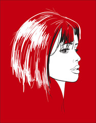 beauty girl face on a red background. Fashion girl. Vector illustration