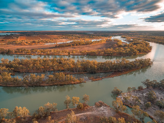 Aerial view of Murray River at Kingston on Murray, Riverland, South Australia