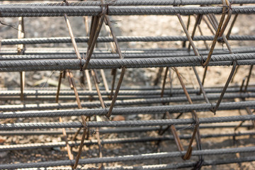 Reinforcing steel bars for building structure at construction site.