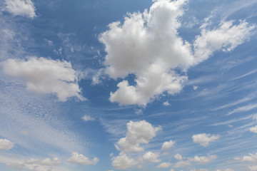 Beautiful white clouds and blue sky background over England UK. Fluffy and wispy cloudscape backdrop 96