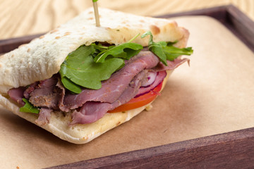 Tasty fresh sandwiches served on table