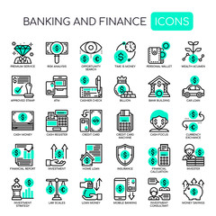 Banking and Finance, Thin Line and Pixel Perfect Icons.