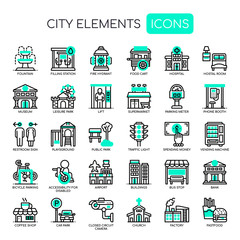 City Elements , Thin Line and Pixel Perfect Icons.