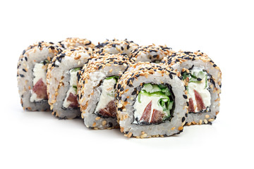 sushi roll isolated on white background.