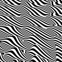 3D wavy background. Dynamic effect. Black and white design. Pattern with optical illusion. Vector illustration.