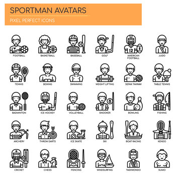 Sportman Avatars , Thin Line and Pixel Perfect Icons