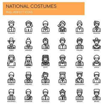 National Costumes , Thin Line and Pixel Perfect Icons