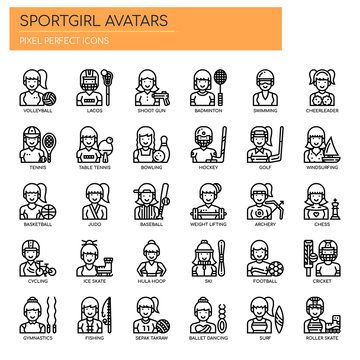 Sportgirl Avatars , Thin Line and Pixel Perfect Icons