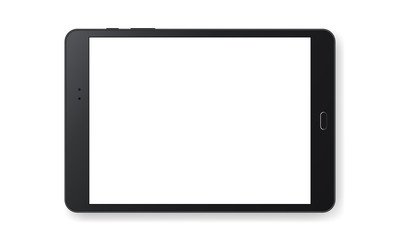 Horizontal black tablet computer mockup isolated on white background - front view. Vector illustration