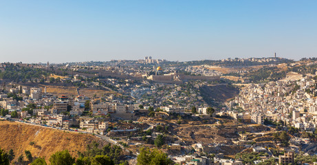 Fototapeta na wymiar View of old city of Jerusalem against clear sky