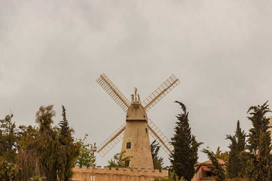Windmill in first quarter outside old city walls in Jerusalem