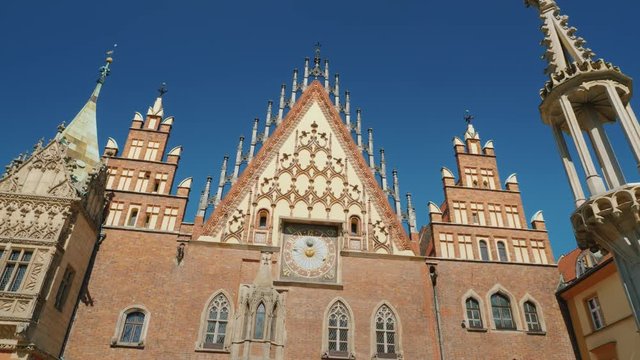The ancient building of the Town Hall of Wroclaw in Poland. One of the main attractions of the city
