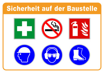 Fototapeta premium adbg6 AufDieserBaustelleGilt adbg - ks380 Kombi-Schild - Baustellen-Sicherheitsschild: Erste Hilfe - Schutzhelm - Feuerlöscher - Gehörschutz Augenschutz Sicherheitsschuhe - DIN A0 A1 A2 A3 g6393