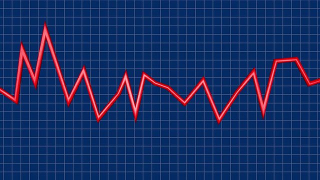 Line Graph with fluctuations. 3d animation. Jagged fluctuating slope. .Black and white Alpha matte included