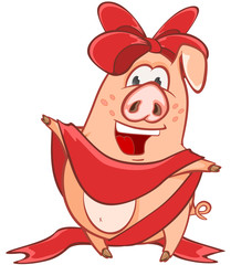Illustration of a Cute Pig. Cartoon Character 