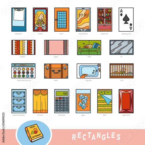 "Colorful set of rectangle shape objects. Visual dictionary for ...