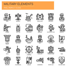 Military Elements , Thin Line and Pixel Perfect Icons
