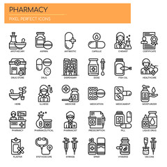 Pharmacy Elements , Thin Line and Pixel Perfect Icons