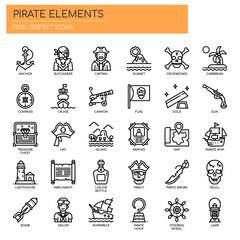 Pirate Elements , Thin Line and Pixel Perfect Icons