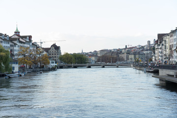 Zurich City center with limmat river view