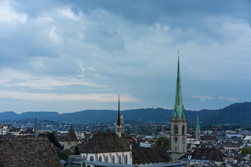 Fototapeta premium Zurich, Switzerland City Panorama at evening sunset
