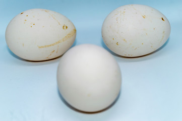 Three eggs isolated over a white background.