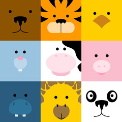 Set of cute simple animal faces, vector illustration