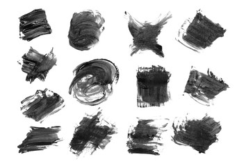Black grunge brush strokes,oil paint set isolated on white background