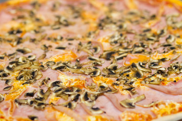 pizza with tomato sauce, cheese and mushroom