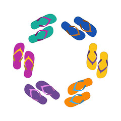 Summer colorful flops in circle, flat illustration