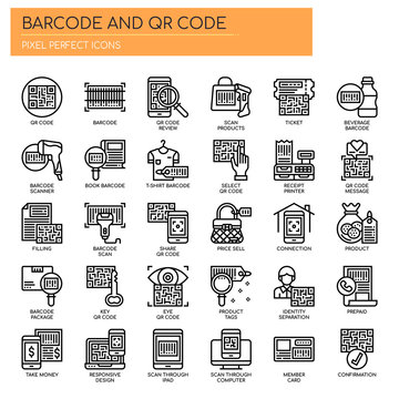 Barcode and QR Code , Thin Line and Pixel Perfect Icons