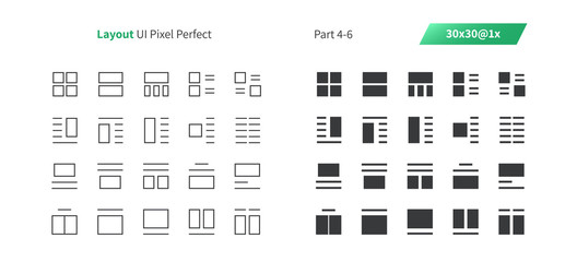 Layout UI Pixel Perfect Well-crafted Vector Thin Line And Solid Icons 30 1x Grid for Web Graphics and Apps. Simple Minimal Pictogram Part 4-6