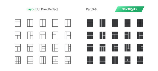 Layout UI Pixel Perfect Well-crafted Vector Thin Line And Solid Icons 30 1x Grid for Web Graphics and Apps. Simple Minimal Pictogram Part 5-6