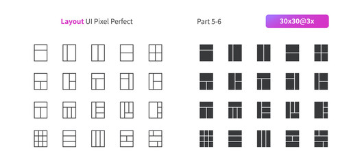 Layout UI Pixel Perfect Well-crafted Vector Thin Line And Solid Icons 30 3x Grid for Web Graphics and Apps. Simple Minimal Pictogram Part 5-6
