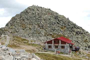 Tourists on Mount Chopok in summer, Slovakia.