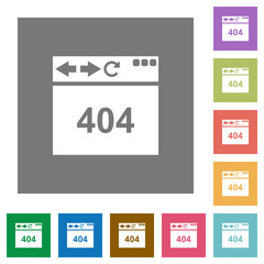 Browser 404 page not found square flat icons