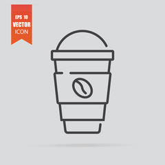 Coffee cup icon in flat style isolated on grey background.