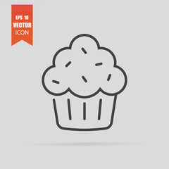 Cupcake icon in flat style isolated on grey background.