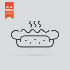 Hot dog icon in flat style isolated on grey background.