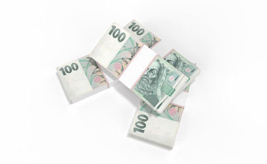Obraz na płótnie Canvas 3D realistic render of 100 stack czech crown ceska koruna national money in czech republic. Isolated on white background.