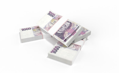 Obraz na płótnie Canvas 3D realistic render of 1000 stack czech crown ceska koruna national money in czech republic. Isolated on white background.