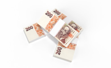3D realistic render of 200 stack czech crown ceska koruna national money in czech republic. Isolated on white background.