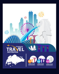 Obraz premium Singapur podróży zabytki. Grafika wektorowa i ilustracje.