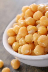 drained canned chickpeas in white dish