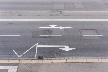 Empty street in the city from above